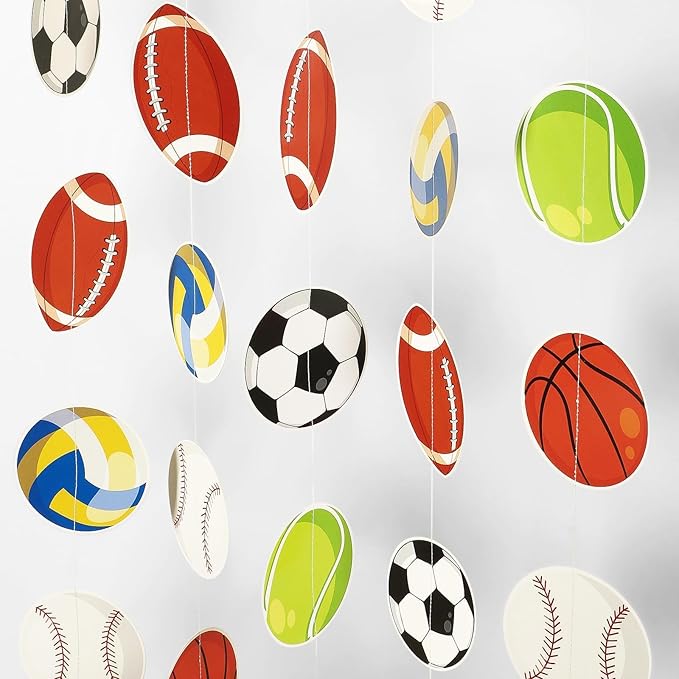 MARFOREVER 41 Ft Sports Party Decorations Sports Theme Banner, Basketball Football Baseball Soccer Volleyball Hanging Paper Garland for Sport Birthday Party Baby Shower Classroom Supplies Decor
