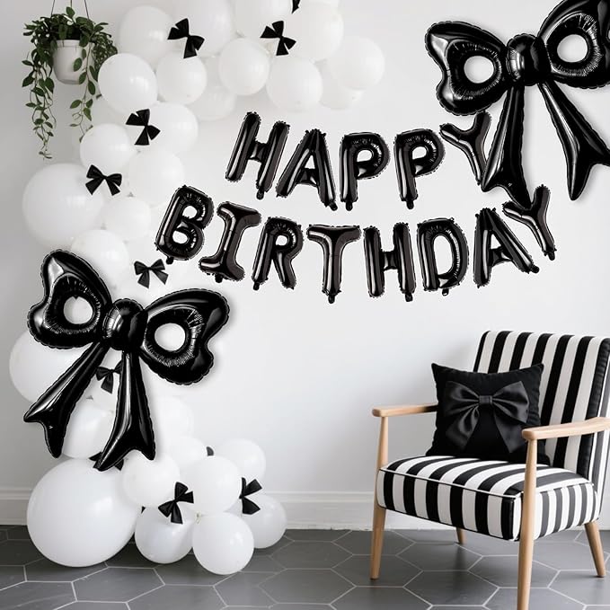 4 Pcs Black Bow Balloons, 31”Huge Bow Aluminum Foil Balloons for Girl Women Birthday, Baby Shower, Wedding, Bridal, Engagement, Bachelorette Party Decorations Supplies