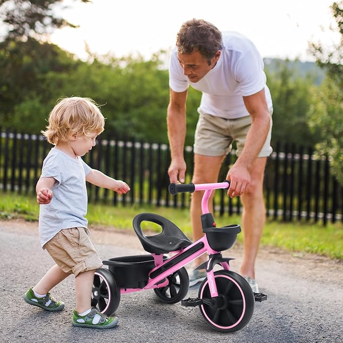 Kids Tricycle with Colorful LED Lights for Toddlers 1-3 Years, Stable 3-Wheel Design & Storage Basket for Fun Indoor Outdoor Ride, Gift for Baby Boy Girl
