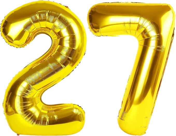 40 Inch Gold Balloon Number 27 Balloon,Jumbo Mylar Foil Helium Balloon for 27 Birthday Digital Balloons for Birthday Party,Wedding Anniversary Party Decorations