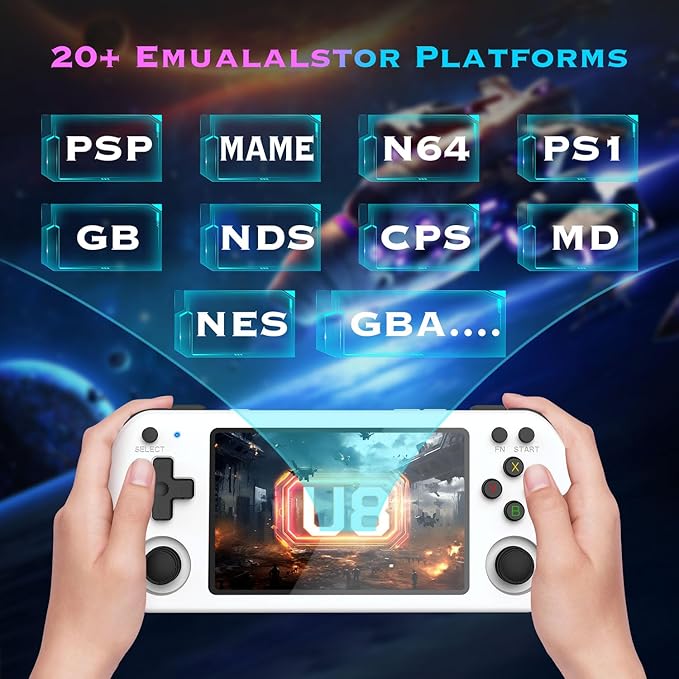 U8 Retro Handheld Game Console with 15,000+ Classic Games，4.0 - Inch IPS Screen，64G Dual TF Card，Powerful 3500 mAh Battery - Portable Gaming Device for Kids & Adults (White)