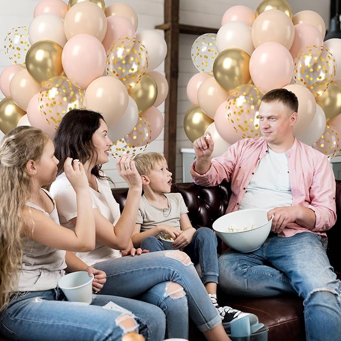 Blush Gold Beige Neutral Balloons, 50pcs 12 inch Double Stuffed Beige Boho Balloons with Metallic Gold Confetti Nude Neutral Cream Balloon for Bridal Baby Shower Birthday Wedding Party Decoration