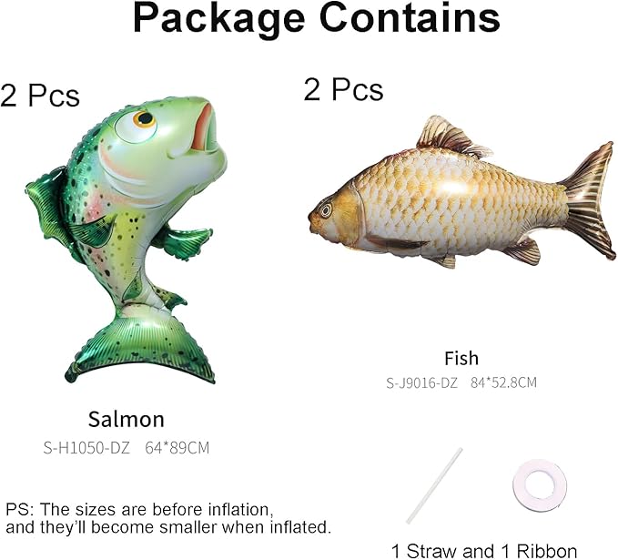 Realistic Fish Foil Balloons 4 Pack for Fishing Party Decorations - Gone Fishing Themed Birthday Supplies, Ocean Under the Sea Party Balloons, O-fish-ally One Decor (Tuna & Classic)