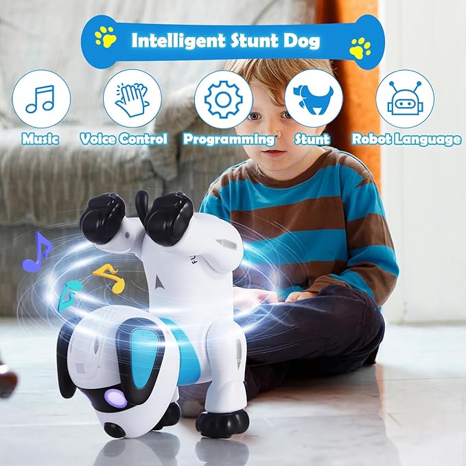 yiman Remote Control Robot Dog Toy – Programmable Smart Robot Dog for Kids 3+, Interactive Dancing & Sound, RC Stunt Toys with LED Eyes, Electronic Pet Toy for Boys & Girls Gifts (Blue)