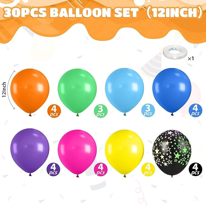Neon Balloons, 12 Inch Yellow Orange Hot Pink Dark Blue Purple Lime Green Neon Star-Shaped Rainbow Balloons for Boy Girl Clorful Birthday Bright Party Decoration Baby Shower Summer Pool Tropical Decor