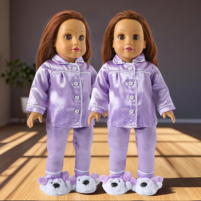 American 18-Inch Doll-Clothes and Accessories Set, 3 PCS Sleepwear for 18 Inch Girl Dolls, Includes 18” Lavender Pajamas and Slippers