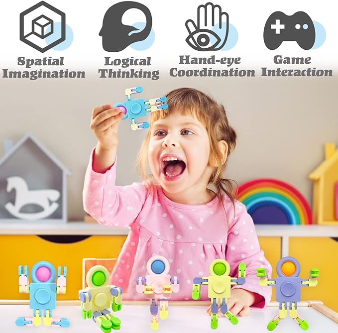 20 Pcs Funny Sensory Fidget Toys,Transformable Chain Robot Finger Toy,Stress Relief Fingertip Gyro Toys for Party Favors,Gifts,Classroom Supplies Prizes