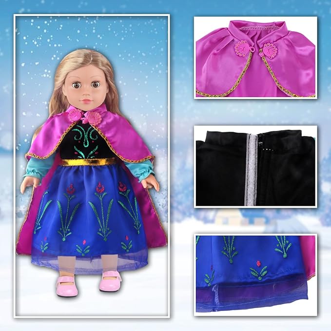 6 Sets Princess Dresses for 18 Inch Dolls, 18 Inch Doll Clothes Accessories Elegant Ball Gown Outfits with 1 Crow & 1 Bow Hairband | Fits Most 18” Fashion Dolls