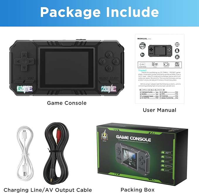 Handheld Portable Game Console, 520 Retro Video Games, 3.0 Inch LCD Screen and 1020mAh Battery Video Games, Portable Game Console Gift for Boys and Girls (Black)
