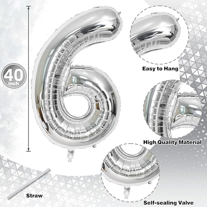 Silver 16th Birthday Balloons for Boys, 40 Inch Mylar Self Inflating 16 Balloon Number, Big Foil 1 and 6 Helium 16 Balloons for Women Men Girls Birthday Party Decorations Anniversary Decor Supplies