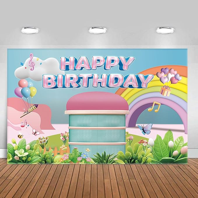 5 * 3FT Rainbow Dollhouse Birthday Party Backdrop Decorations,Rainbow Dollhouse Theme Party Supplies