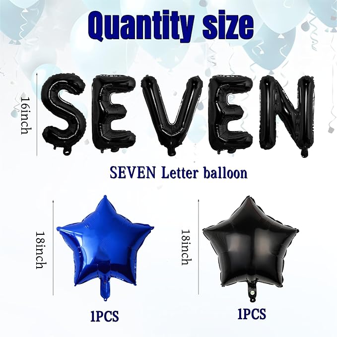 13pcs Video Game Themed Party Decorations, Number 7th Boys Birthday Party Supplies, Navy Blue Video Game Controller Mylar Foil Balloon, Video Game Party Decoration Supplies (Number 7)