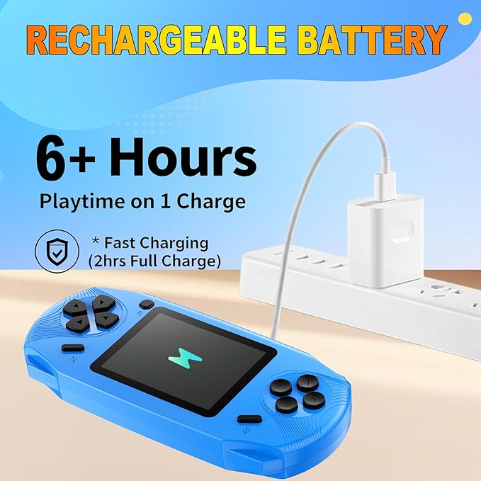 16 Bit Handheld Games for Kids Adults 3.0'' Large Screen Preloaded 220 HD Classic Retro Video Games USB Rechargeable Seniors Electronic Game Player Birthday Xmas Present (Blue)