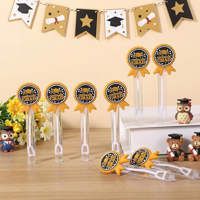 48 Pcs 4.2'' Mini Bubble Wands Bubbles Party Favors Birthday Party Supplies Favor Decorations for Gift Back to School Goodie Bag, Contains Liquid(Graduation Medal)