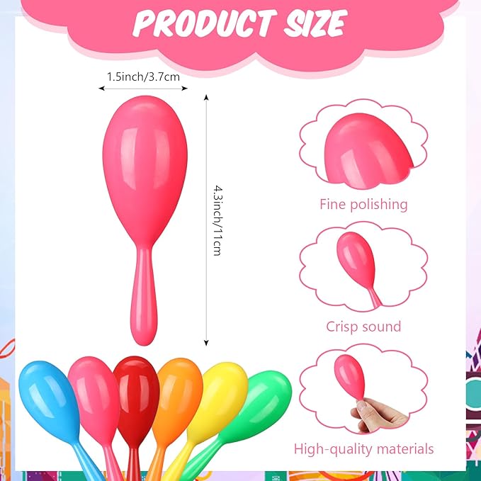 24 Pcs Maracas, 4.3 Inch Plastic Maracas for Mexican Fiesta, Luau Party, Wedding, Birthday, Cinco De Mayo Fiesta Themed Party Supplies (pink)