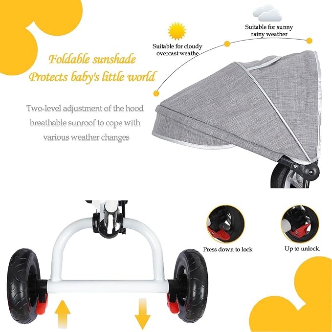 Kids Tricycle - 4 in 1 Double Seat Children's Tricycle, Toddler Pushchair, Detachable Canopy, Folding Pedals, Reversible Seat, Removable Guardrail, Suitable for 1 to 6 Years Old Children,Red