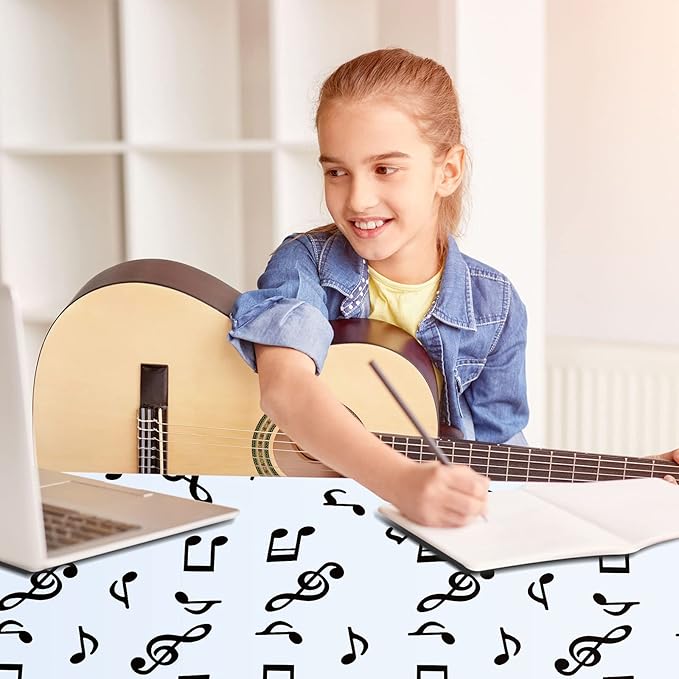 108 x 54 Inch Musical Notes Tablecover Musical Plastic Tablecloth Disposable Table Cover Notes Theme Birthday Party Decoration Supplies(3 Pieces)