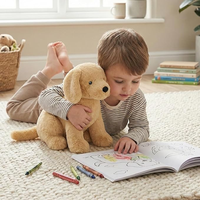 Labrador Golden Retriever Stuffed Animal Dog Puppy Plush Toy with Embroidered Eyes for Babies Toddlers Kids Adults Ages 1 and Up, No Hard Parts, Machine Washable 12 inches