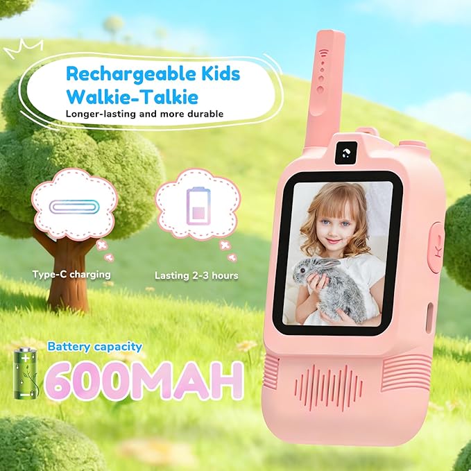 2026 Upgraded Video Walkie Talkies for Kids, 2-Pack Rechargeable Video Walkie-Talkie Toys, Toys for Boys and Girls Ages 3-12, Suitable for Family Games, Outdoors, Camping (Blue & Pink)