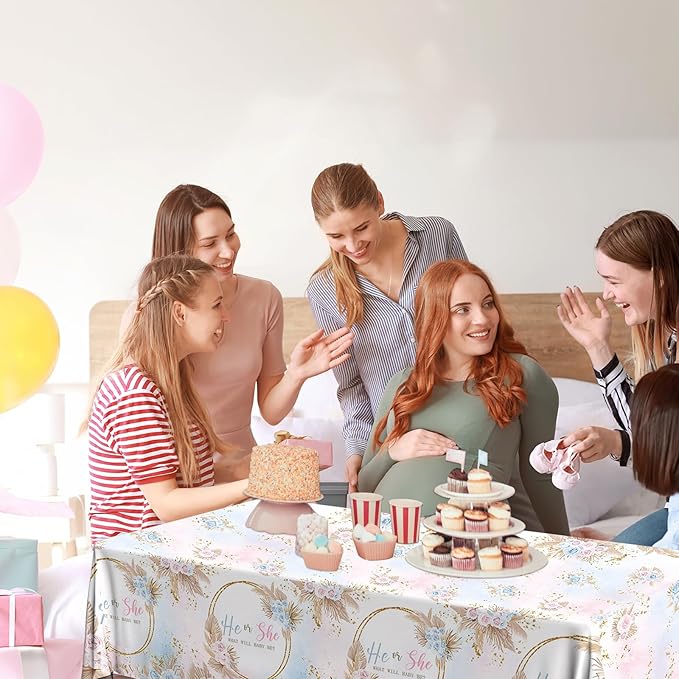 3Pack Gender Reveal Tablecloth,Baby Shower Party Decorations Pink and Blue Gender Reveal Table Cover What Will Baby Be Table Decorations for Boy or Girl Baby Shower,Pregnancy Announcement Party