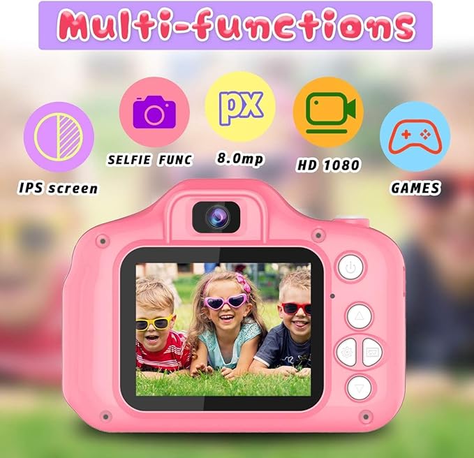 Kids Camera for Boys Girls, Video Recorder, Lightweight and Portable, Easy to Use, Ideal Gift with Cartoon Design and Lanyard, 200mah