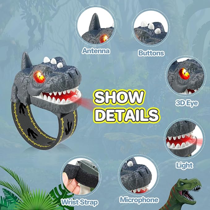 Dinosaur Walkie Talkies for Kids, Dinosaur Toys, Rechargeable Wrist Walkie Talkie with Flashlight, Outdoor Adventure Camping Gear, T-Rex Dino Toy Birthday Gifts for Boys Girls 3-12 Years Old