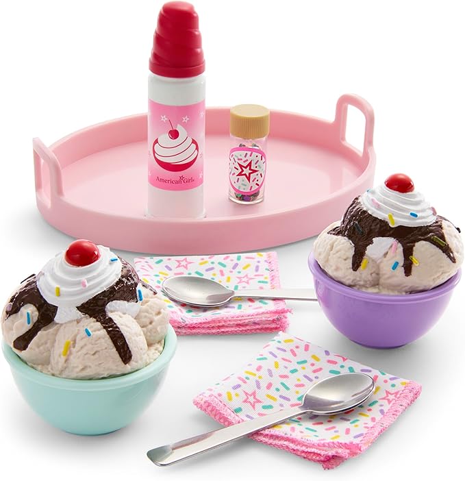 American Girl Truly Me, 18-inch Doll Playset and Accessories, Sundaes for Two Set, with Metal Spoons, Ages 6+