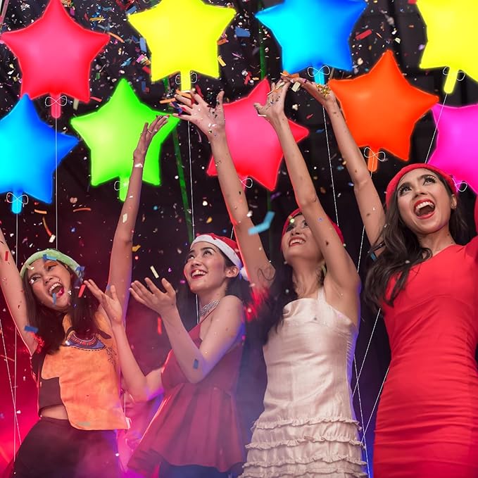 12Pcs Glow in The Dark Party Supply Neon Star Balloons Kit Star Shaped Neon Foil Balloons Blacklight Reactive Balloon for Arche Garland UV Blacklight Birthday Wedding Anniversary Graduation Party