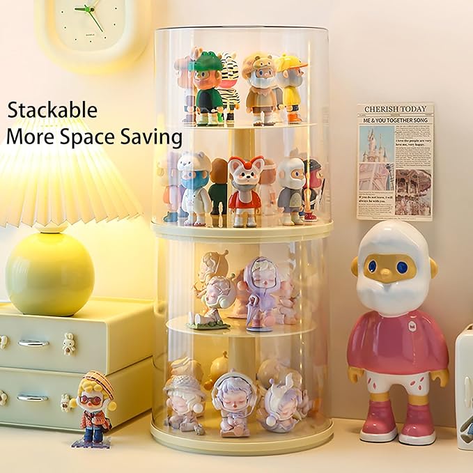 Clear Figures Display Case with Rotatable Stackable Figures Blind Box Doll Display Stand for Pop Mart Lego Collectibles Action Figures