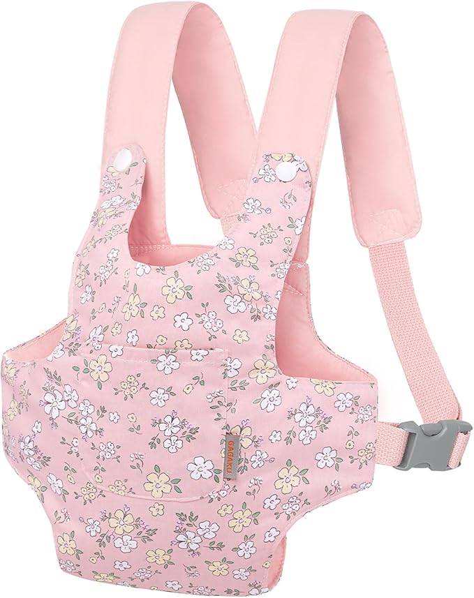 GAGAKU Baby Doll Carrier for Toddler Toy Baby Carrier for Dolls Accessories Doll Carrier for Little Girls - Pink (Pear Flowers)