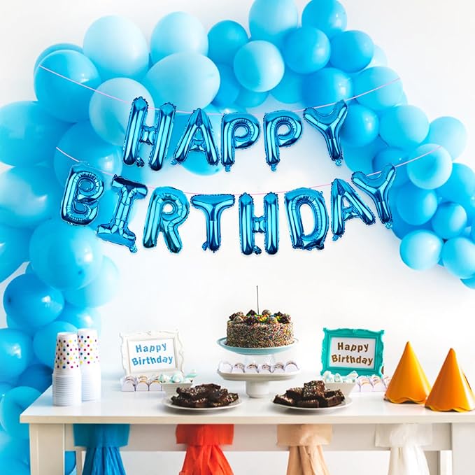 Happy Birthday Balloons Banner Blue 16 Inch Mylar Foil Letters