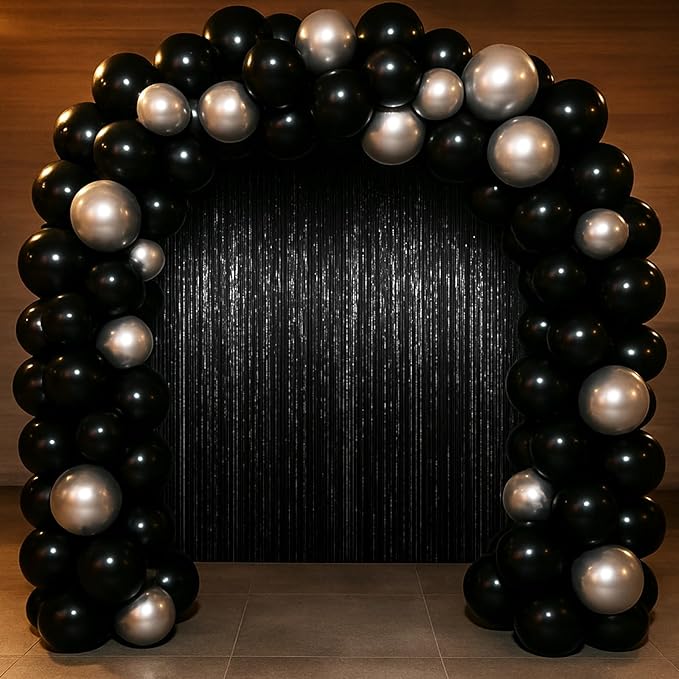 3.3 x 6.6 ft Foil Fringe Backdrop Curtains, Tinsel Streamers Party Decorations, Fringe Backdrop for Birthday, Baby Shower, Gender Reveal, Graduation (6, Black)