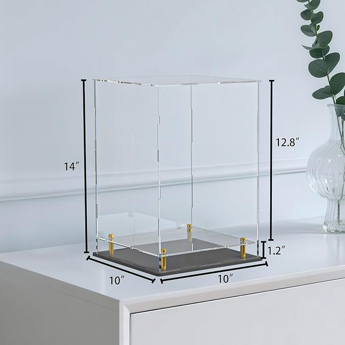 Action Figure Acrylic Display Case with Floating Shelf & Thick Base – UV-Protected Collectible Showcase for Toys, Trophies, Figurines, Miniature and Doll (10" Lx10 Wx14 H)