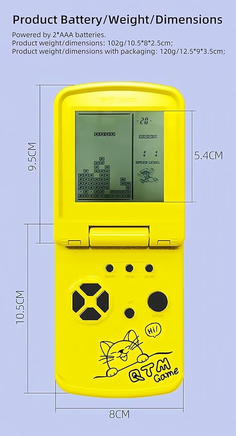 JXD 3.5-Inch Screen Block Game Console with Unique Flip Design Built-in 26 Retro Games Multiple Modes Adjustable Difficulty/Speed Children's Educational Game Toys Christmas (Black)