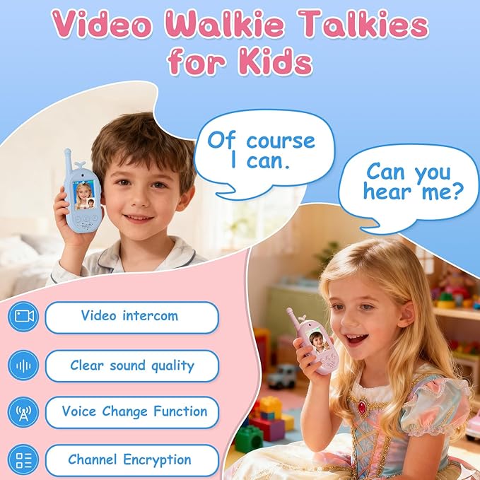 Video Walkie Talkies for Kids Toys - 2 Pack Rechargeable Walkie Talkie with Camera,Long Range 2 Way Radio for Outdoor Camping Games,Christmas Birthday Gifts for Boys Girls Age 3-12(Pink+Blue)