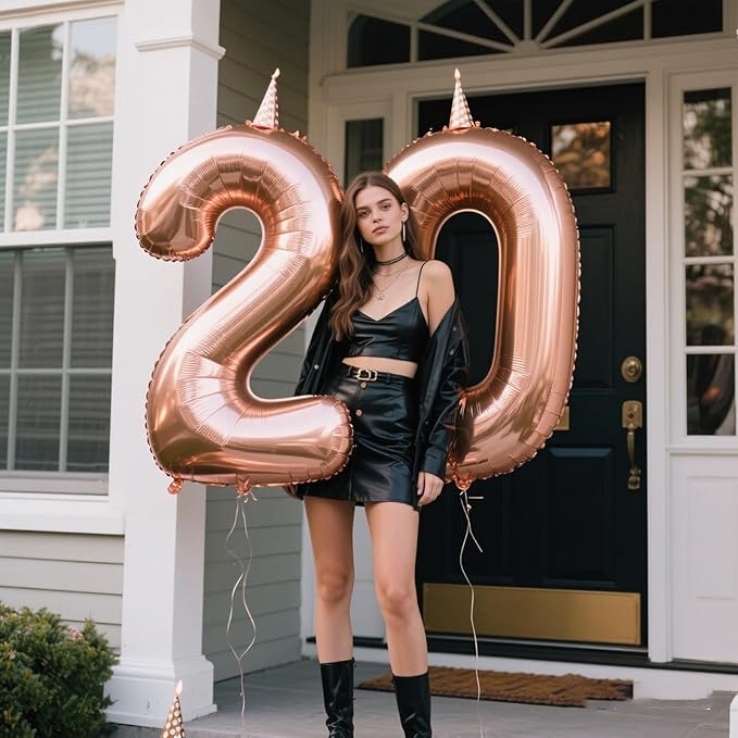40 Inch Rose Gold Balloon Number 20 Balloon,Jumbo Mylar Foil Helium Balloon for 20 Digital Balloons for Birthday Party,Wedding Anniversary Party Decorations