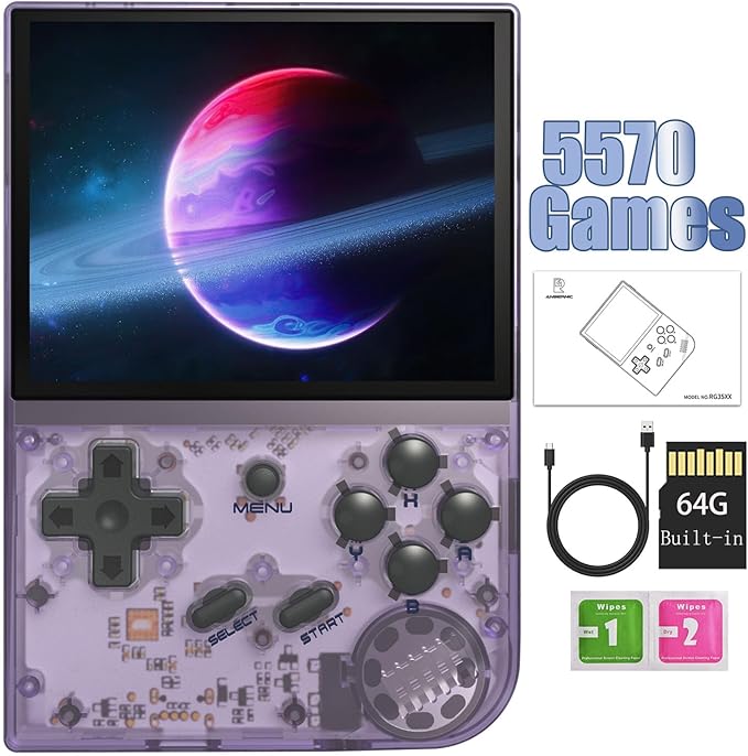 RG35XX Retro Handheld Game Console, 3.5 Inch IPS Screen, 32GB Storage Pre-Loaded Games, HDMI TV Output, 2600mAh Battery (35XX Purple-11)