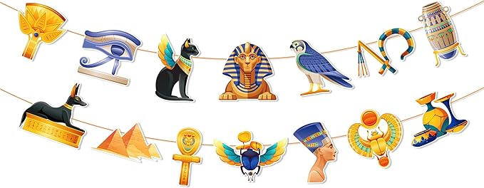CC HOME 3Pcs Ancient Egyptian Happy Birthday Banner Pharaoh Party Hanging Banner Mythology Theme Birthday Bridal Wedding Baby Shower Boys Girls Kids Home Classroom Party Supplies Decoration