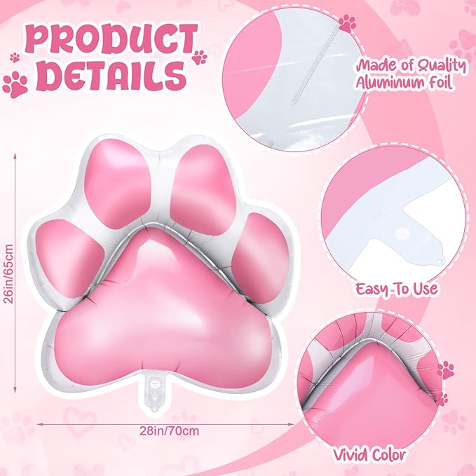 Hungdao 9 Pcs 28 x 26 Inch Pink Dog Paw Balloons Paw Print Foil Balloons Large Puppy Birthday Party Supplies for Baby Shower Pets Dog Themed Party Decorations