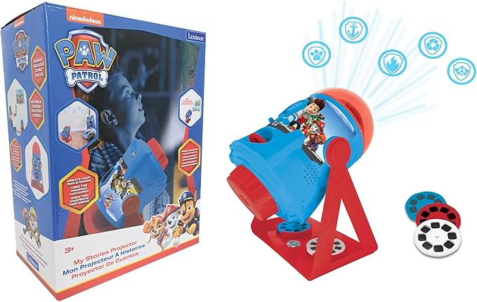 LEXiBOOK Paw Patrol - My Stories Brought to Light - Story Projector with Sounds, Timer and Booklet, Blue/red
