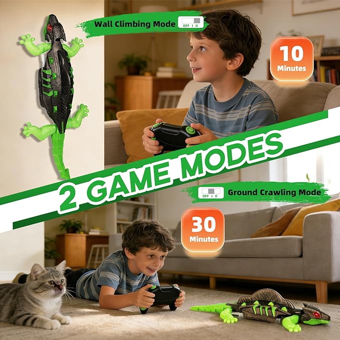 Wall Climbing Lizard, Electric Lizard Toy with Led Glowing Eyes, for Floor and Wall,for 3 4 5 6 7 8 9 10+ Year Old Boys Girls Teens