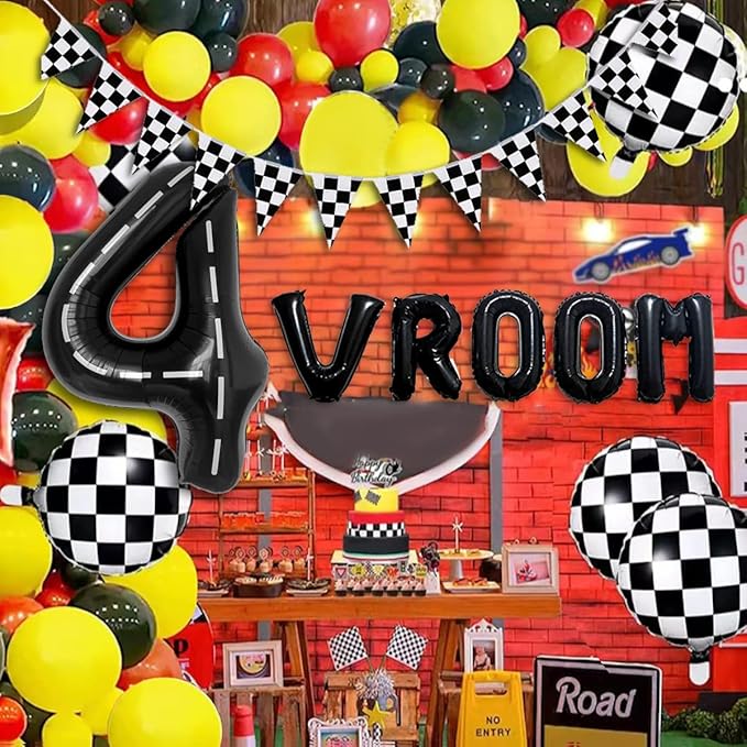 134pcs Balloons Race Car Birthday Party Supplies Decorations for Boys - Racing car Theme Party Supplies Happy Birthday Racecar Number Balloons Garland Kit Vroom Birthday Party Decorations