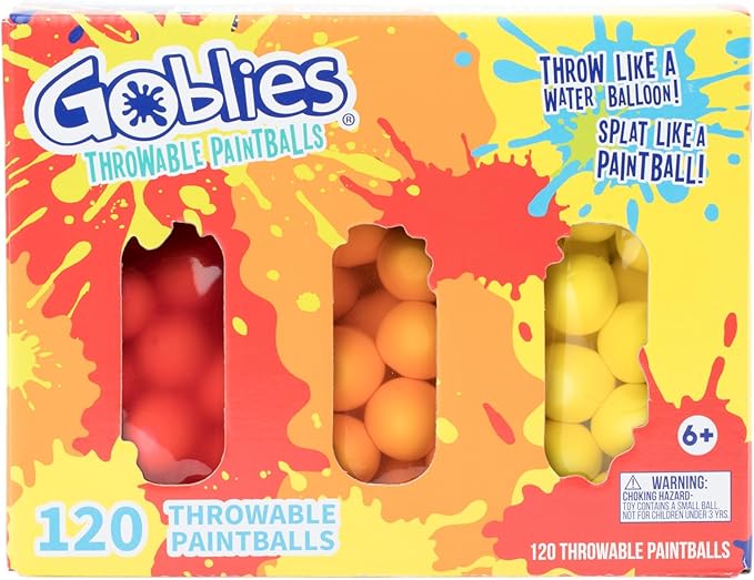 Goblies - Throwable Paintballs. Washable, Nontoxic, Plant-Based Toy for Outdoor Fun Games for Kids 6+. (120 Count, Red/Orange/Yellow)