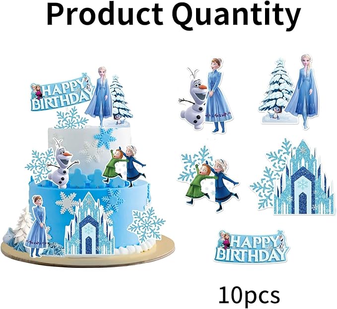 10 Pcs Cute Birthday Cake Toppers, Snow Theme Party Princess Cake Decorations, for Ice Party Supplies