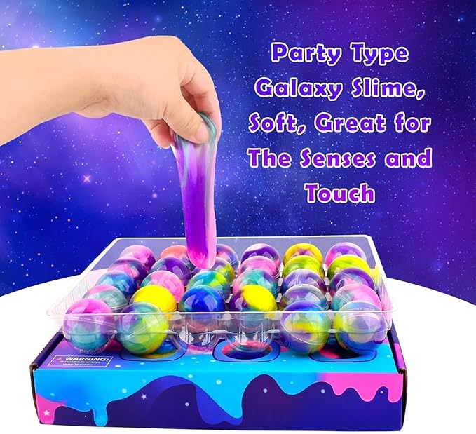 28-Pack Slime Party Favors, Bulk Galaxy Slime Balls Non-Sticky, Mess-Free for Kids, Stress Relief Mini Toys for Girls and Boys - Classroom Reward, Party Supplies, Goodie Bag Stuffers