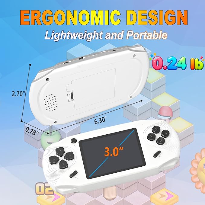 16 Bit Handheld Games for Kids Adults 3.0'' Large Screen Preloaded 220 HD Classic Retro Video Games USB Rechargeable Seniors Electronic Game Player Birthday Xmas Present (White)