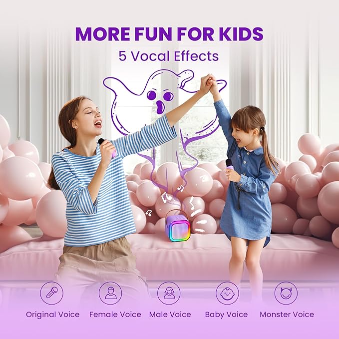 Mini Karaoke Machine for Kids, 2026 TOP Toys Birthday Gifts Ideas for Girls Ages 4, 5, 6, 7, 8, 9, 10, 12+ Years Old, Portable MP3 Player with 2 Wireless Mics for Family Home Party