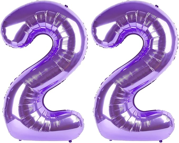 40 Inch Purple Number 22 Digital Balloon,Jumbo Mylar Foil Helium Balloon for 22 Balloons for Birthday Party,Wedding Anniversary Party Decorations