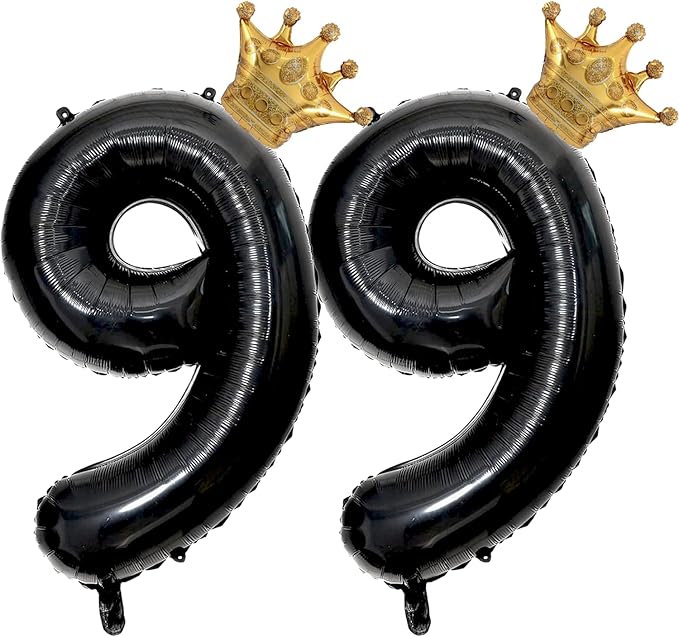 40 inch Large Black 99 Balloon Number with Gold Crown Balloons 99th Birthday Big Foil Mylar Helium Balloon for Women Man 99th Birthday Anniversary Decorations Supplies Favors(Number 90 Balloons）