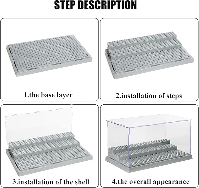 WMM Minifigure Display Case for Action Figures Blocks, Dustproof Acrylic Display Box Storage with 3 Movable Steps for Collection Models Minifigures, Bricks Blocks Toys